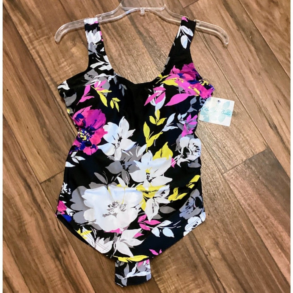 Swimsuits for All Beach Belle Bright Floral‎ Sarong Front Swimsuit Size10 NWT